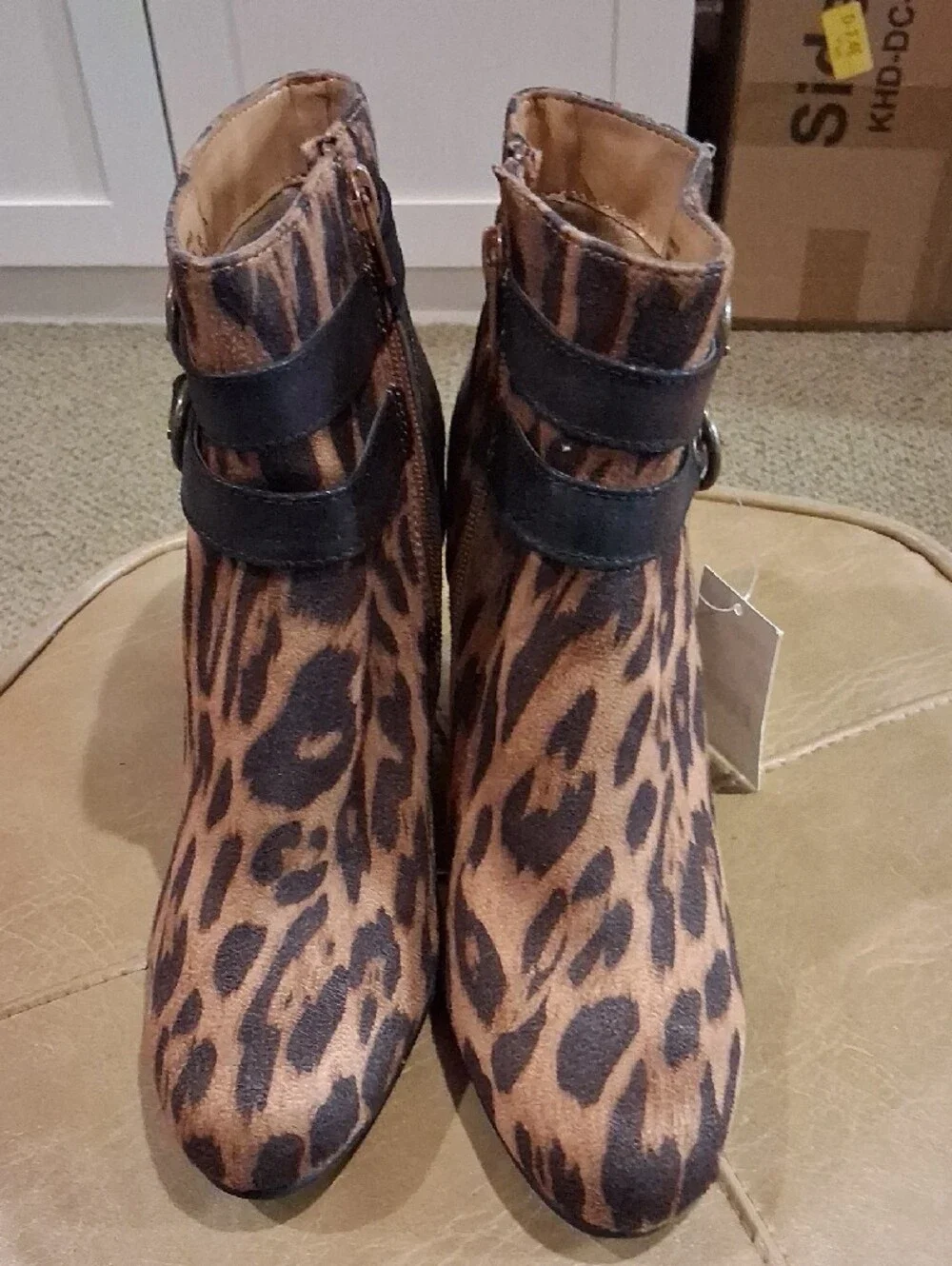 Jaclyn Smith Leopard Print Wedge Ankle Boots with Buckle Straps